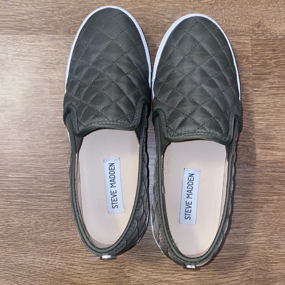 Steve Madden Quilted Olive Slip-On Sneakers